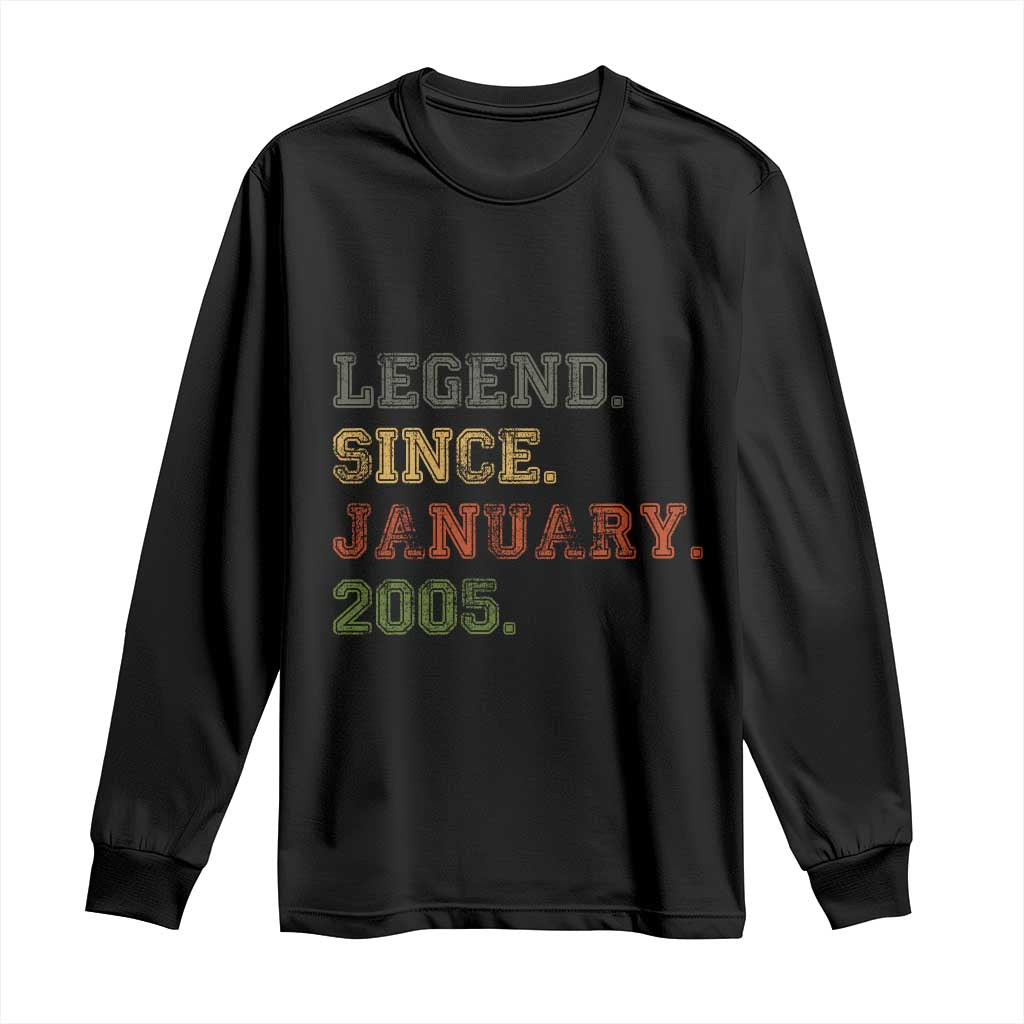 21st Birthday Gifts Long Sleeve Shirt Retro 21 Years Old Legend Since January 2005