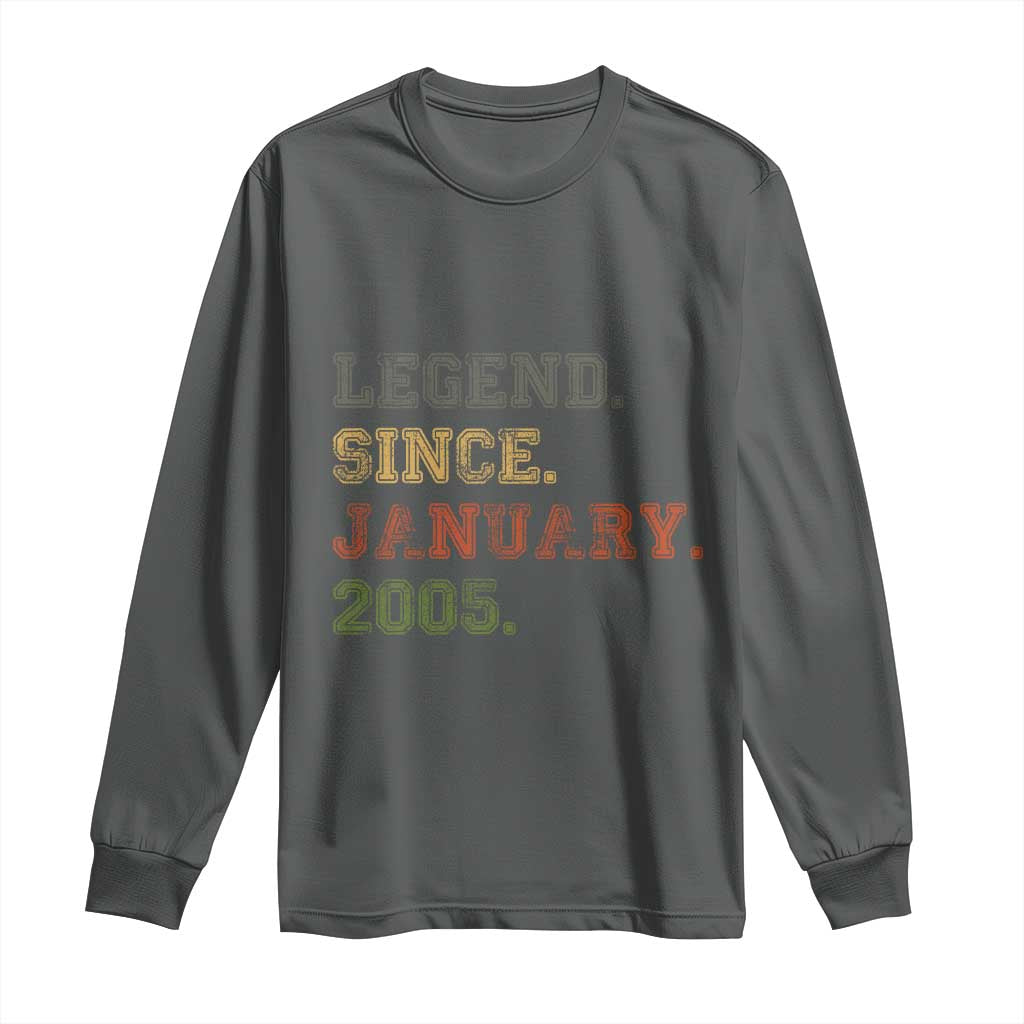 21st Birthday Gifts Long Sleeve Shirt Retro 21 Years Old Legend Since January 2005