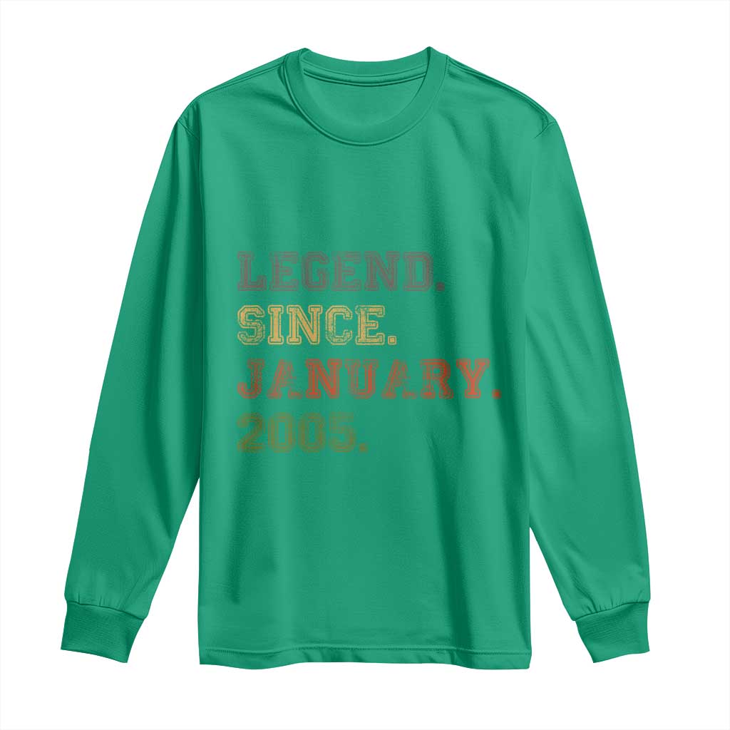 21st Birthday Gifts Long Sleeve Shirt Retro 21 Years Old Legend Since January 2005