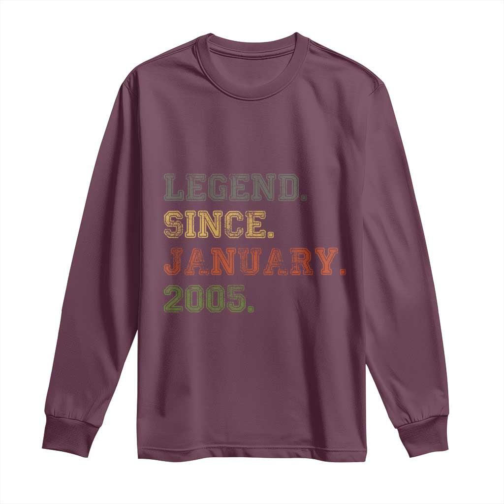21st Birthday Gifts Long Sleeve Shirt Retro 21 Years Old Legend Since January 2005