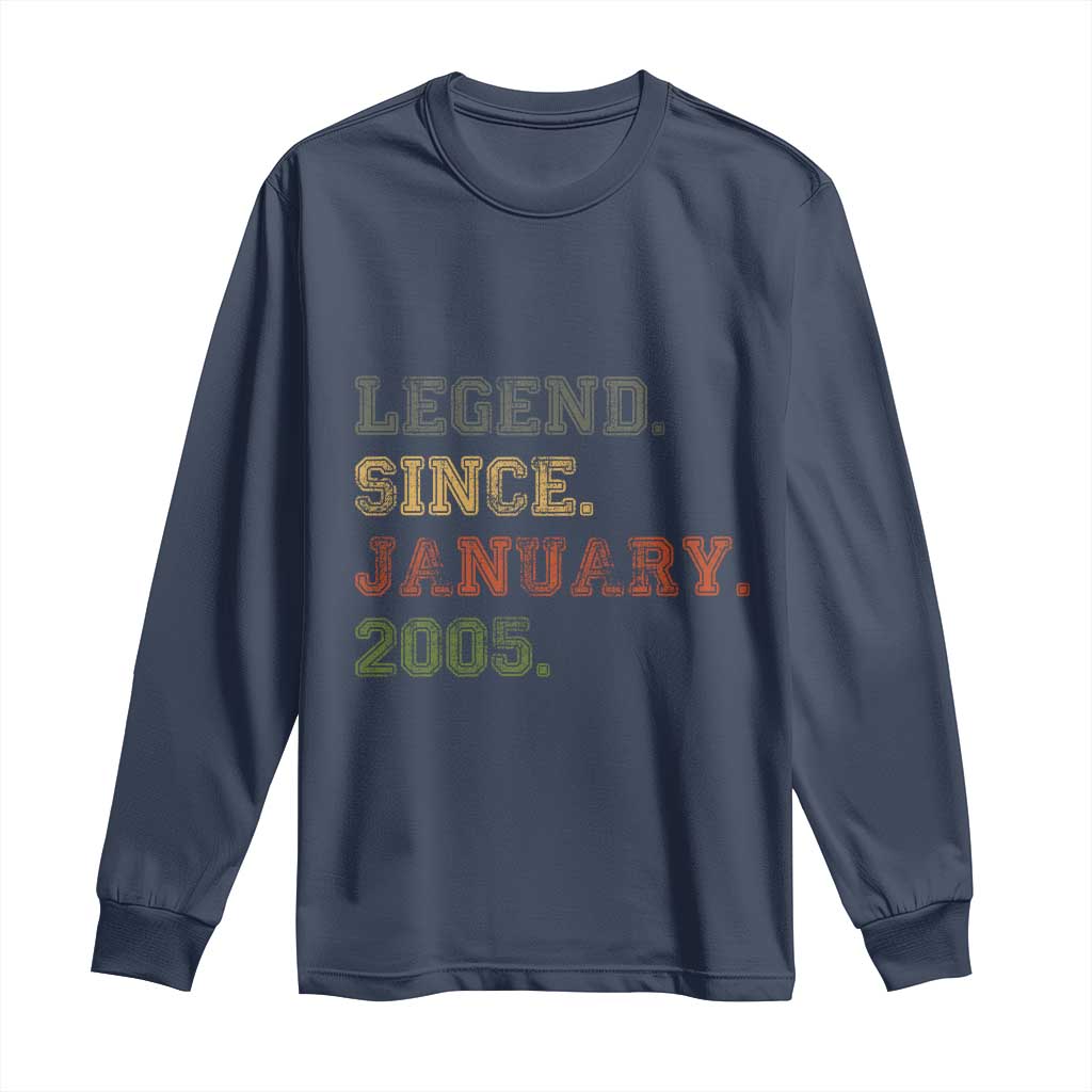 21st Birthday Gifts Long Sleeve Shirt Retro 21 Years Old Legend Since January 2005