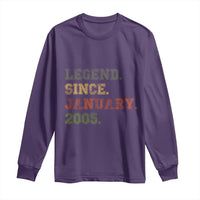 21st Birthday Gifts Long Sleeve Shirt Retro 21 Years Old Legend Since January 2005