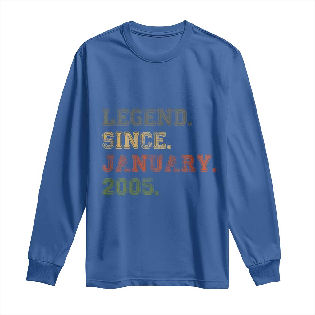 21st Birthday Gifts Long Sleeve Shirt Retro 21 Years Old Legend Since January 2005