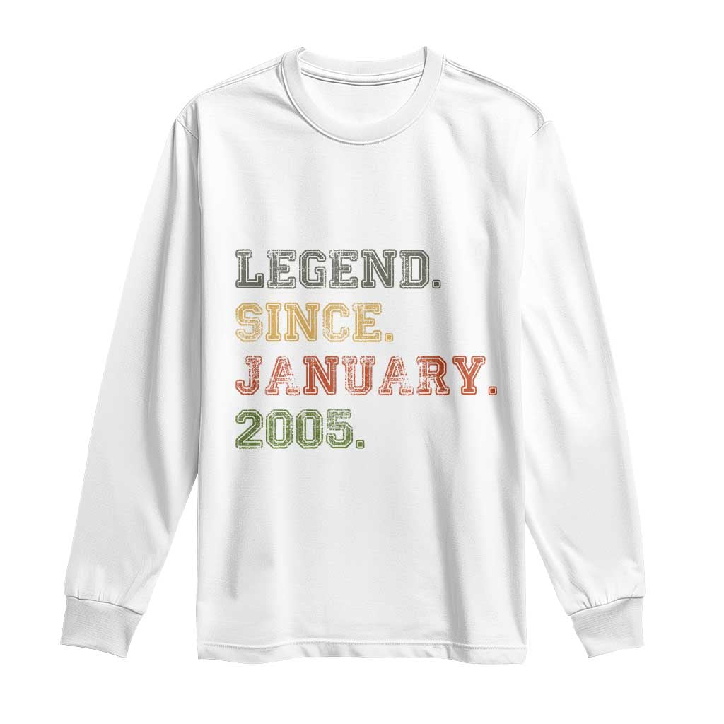 21st Birthday Gifts Long Sleeve Shirt Retro 21 Years Old Legend Since January 2005