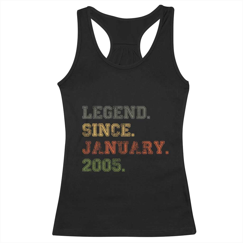21st Birthday Gifts Racerback Tank Top Retro 21 Years Old Legend Since January 2005