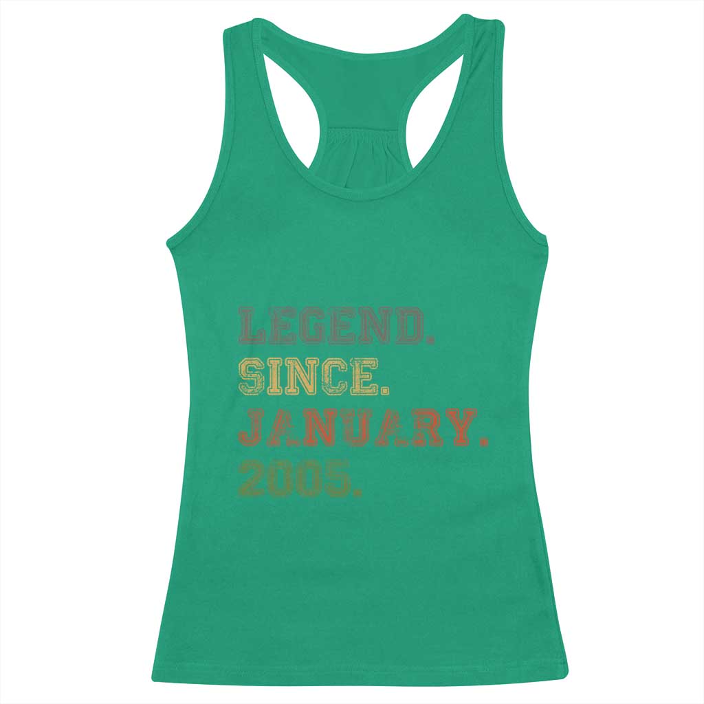 21st Birthday Gifts Racerback Tank Top Retro 21 Years Old Legend Since January 2005