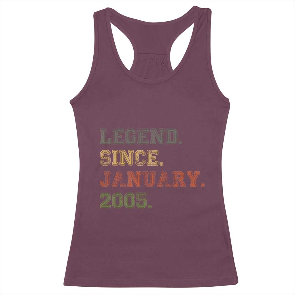 21st Birthday Gifts Racerback Tank Top Retro 21 Years Old Legend Since January 2005