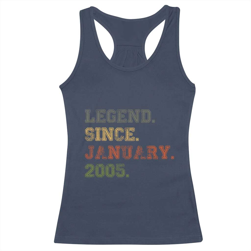 21st Birthday Gifts Racerback Tank Top Retro 21 Years Old Legend Since January 2005