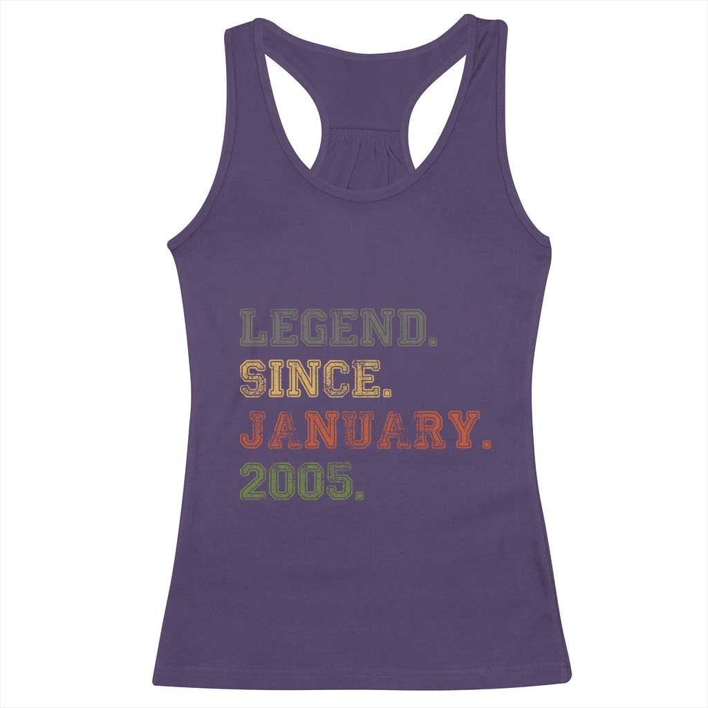 21st Birthday Gifts Racerback Tank Top Retro 21 Years Old Legend Since January 2005