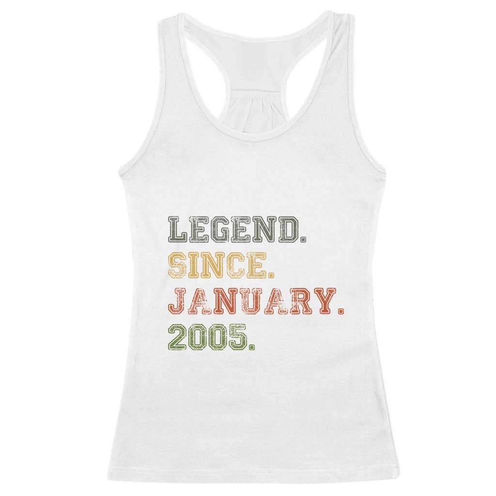 21st Birthday Gifts Racerback Tank Top Retro 21 Years Old Legend Since January 2005