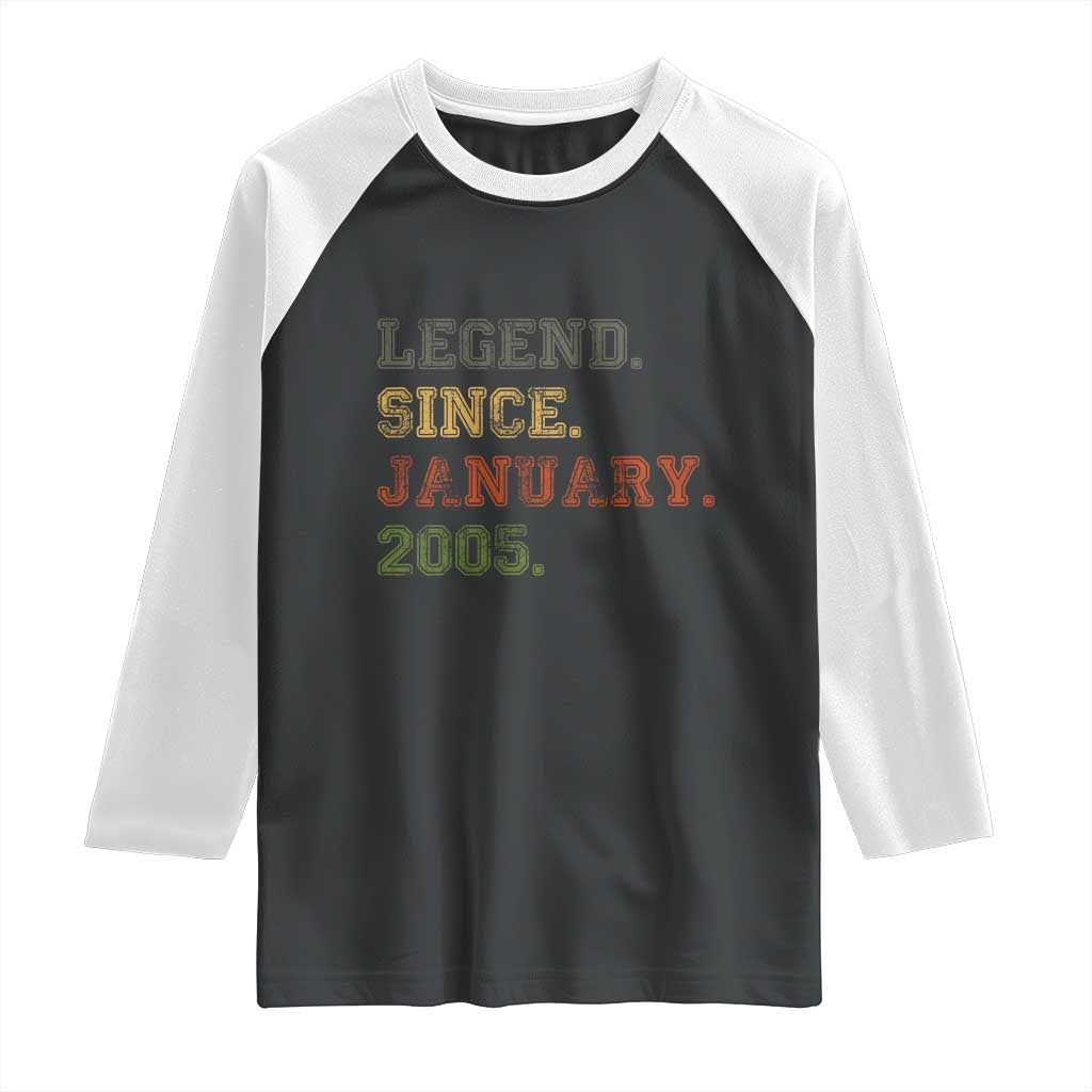 21st Birthday Gifts Raglan Shirt Retro 21 Years Old Legend Since January 2005