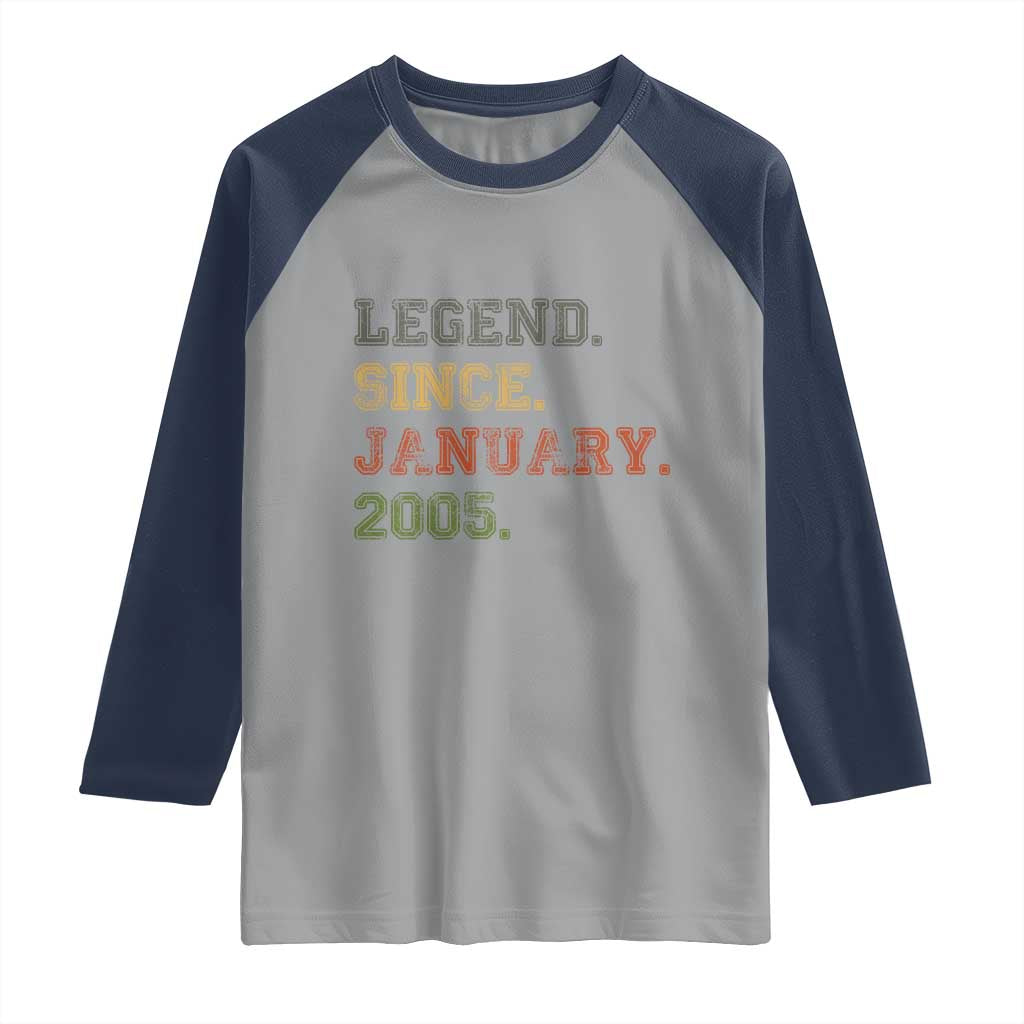 21st Birthday Gifts Raglan Shirt Retro 21 Years Old Legend Since January 2005