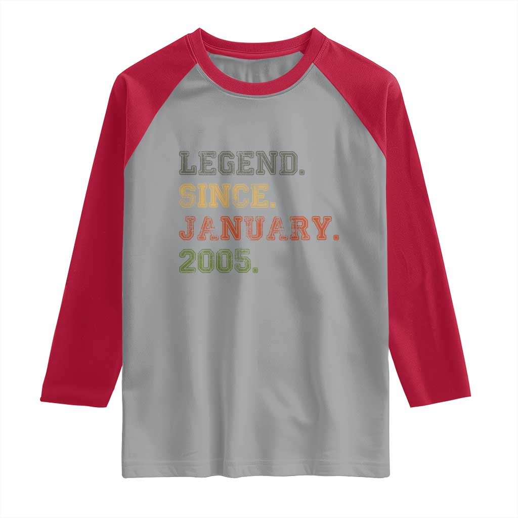 21st Birthday Gifts Raglan Shirt Retro 21 Years Old Legend Since January 2005