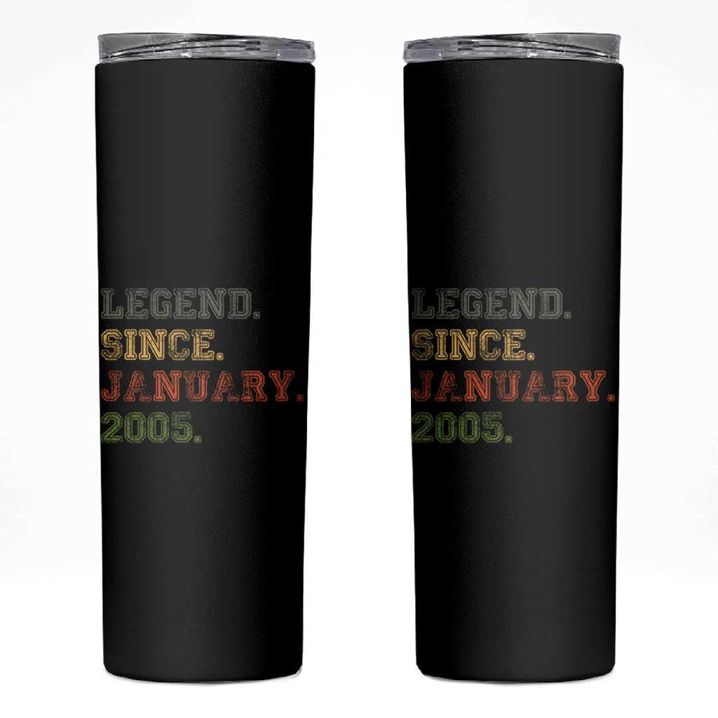 21st Birthday Gifts Skinny Tumbler Retro 21 Years Old Legend Since January 2005