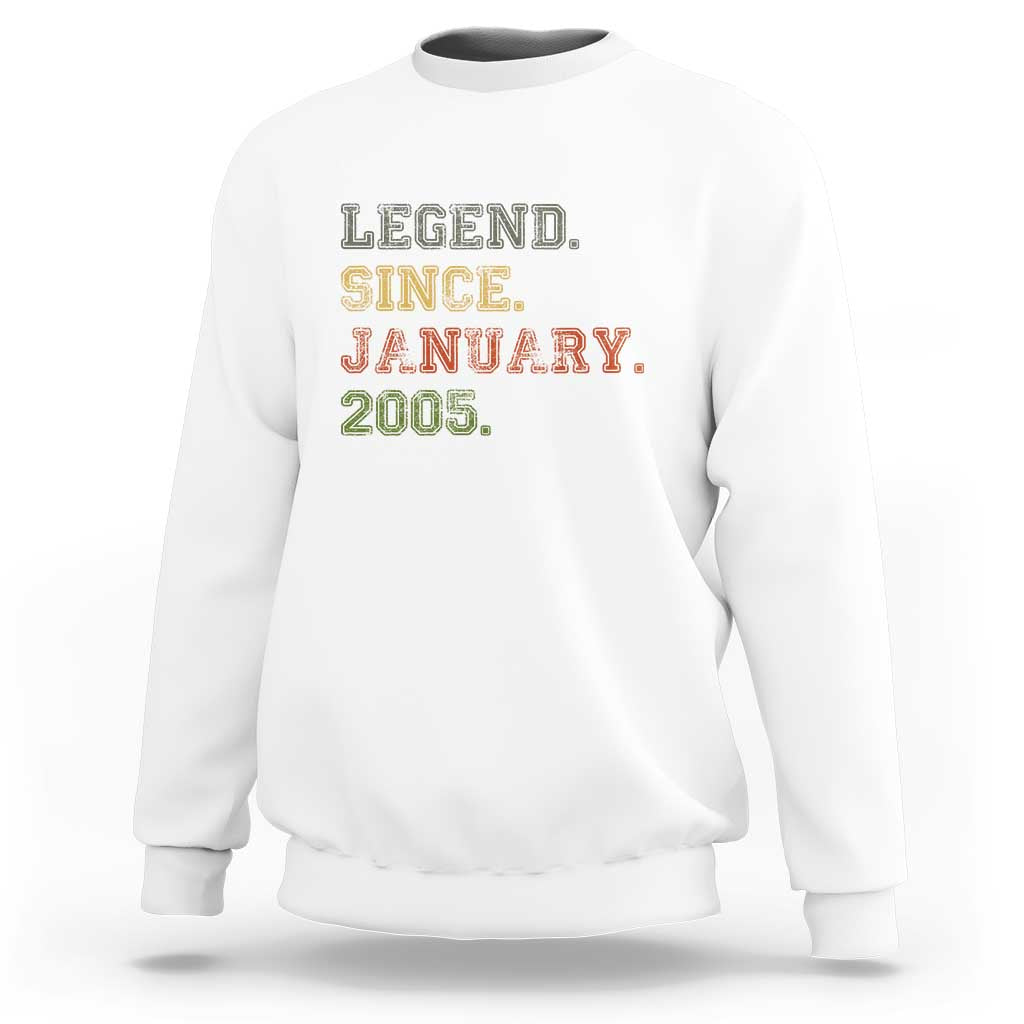 21st Birthday Gifts Sweatshirt Retro 21 Years Old Legend Since January 2005