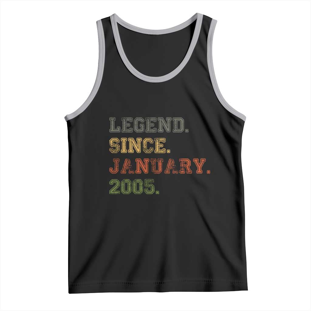 21st Birthday Gifts Tank Top Retro 21 Years Old Legend Since January 2005