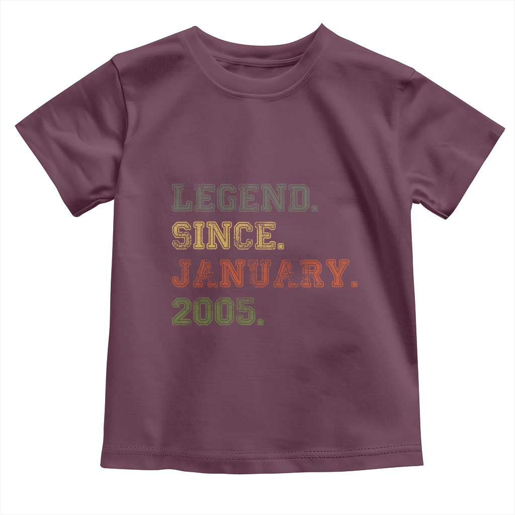 21st Birthday Gifts Toddler T Shirt Retro 21 Years Old Legend Since January 2005