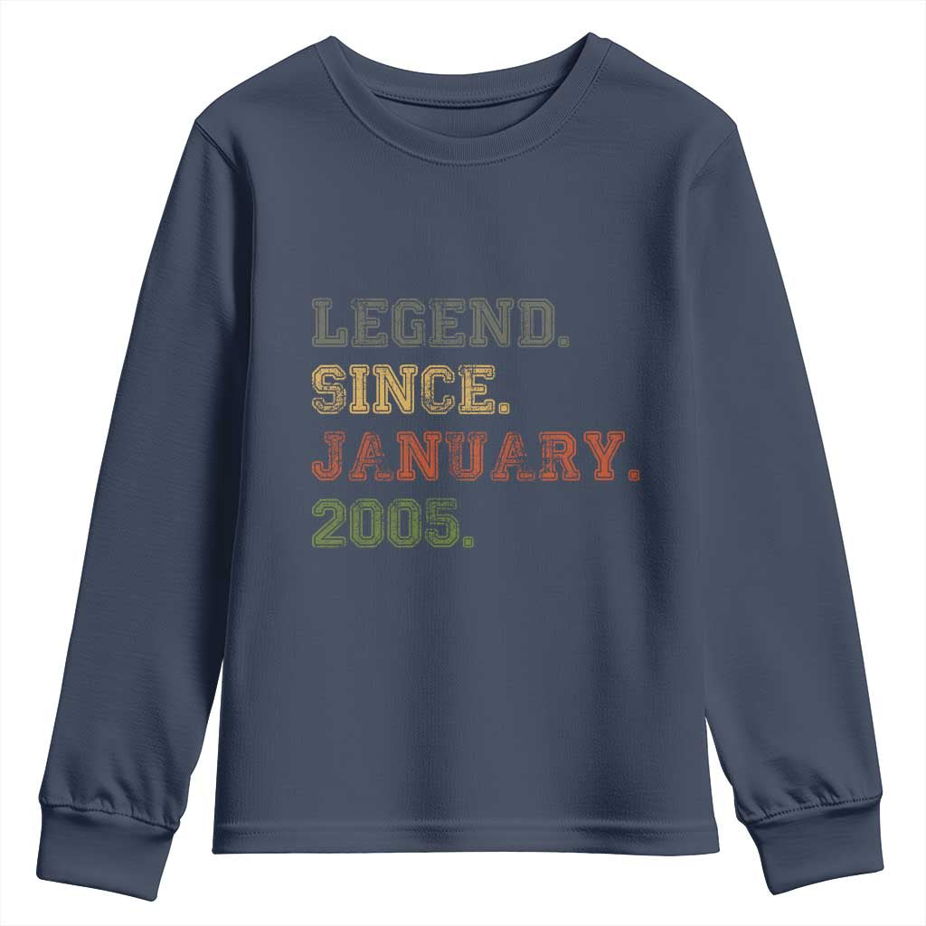 21st Birthday Gifts Youth Sweatshirt Retro 21 Years Old Legend Since January 2005