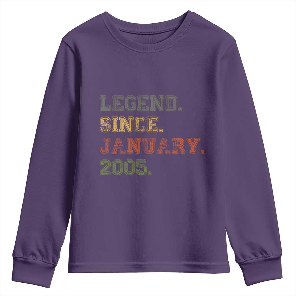21st Birthday Gifts Youth Sweatshirt Retro 21 Years Old Legend Since January 2005