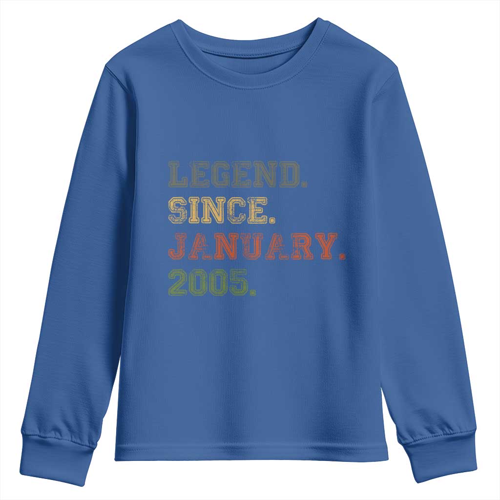21st Birthday Gifts Youth Sweatshirt Retro 21 Years Old Legend Since January 2005