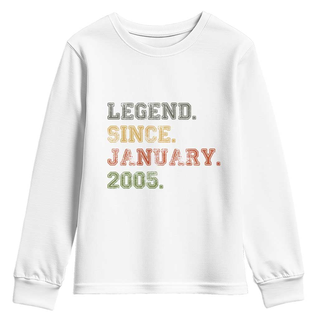 21st Birthday Gifts Youth Sweatshirt Retro 21 Years Old Legend Since January 2005