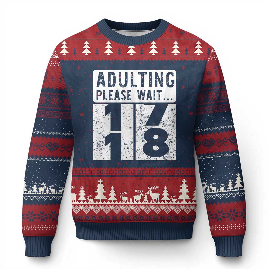 Happy 18th Birthday Ugly Christmas Sweater Adulting Please Wait 18 Year Old Bday Gifts
