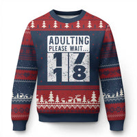 Happy 18th Birthday Ugly Christmas Sweater Adulting Please Wait 18 Year Old Bday Gifts