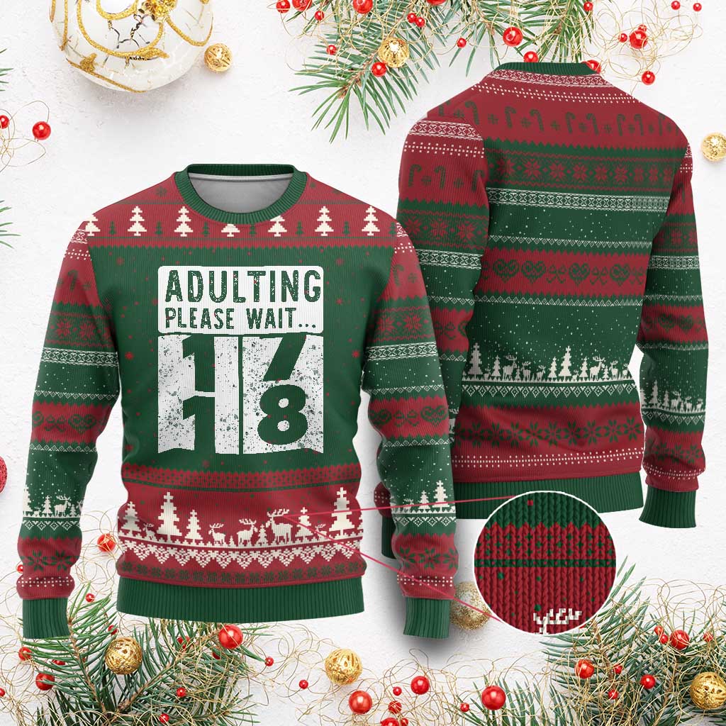 Happy 18th Birthday Ugly Christmas Sweater Adulting Please Wait 18 Year Old Bday Gifts