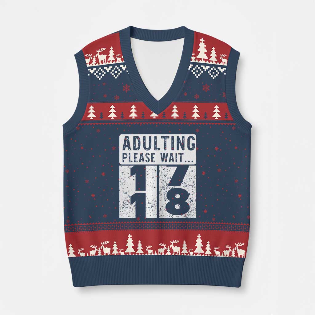 Happy 18th Birthday V-Neck Knit Sweater Vest Adulting Please Wait 18 Year Old Bday Gifts
