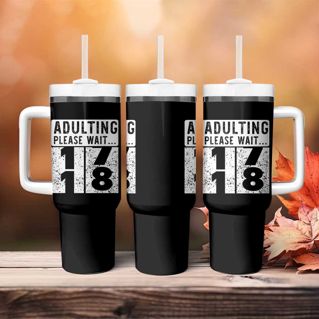 Happy 18th Birthday Tumbler With Handle Adulting Please Wait 18 Year Old Bday Gifts