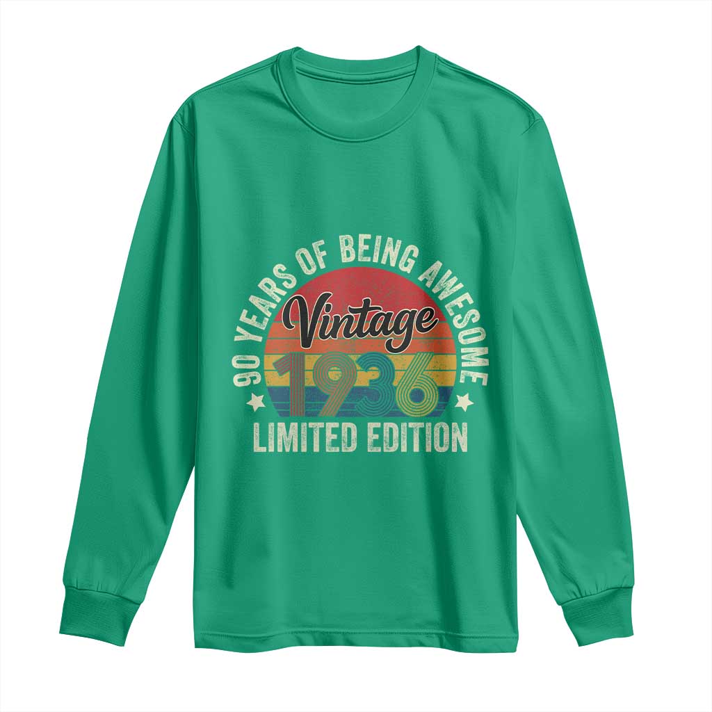 Funny 90th Birthday Long Sleeve Shirt Vintage 1936 Limited Edition 90 Year Old Bday Gifts