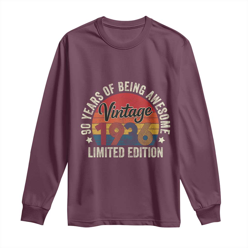 Funny 90th Birthday Long Sleeve Shirt Vintage 1936 Limited Edition 90 Year Old Bday Gifts