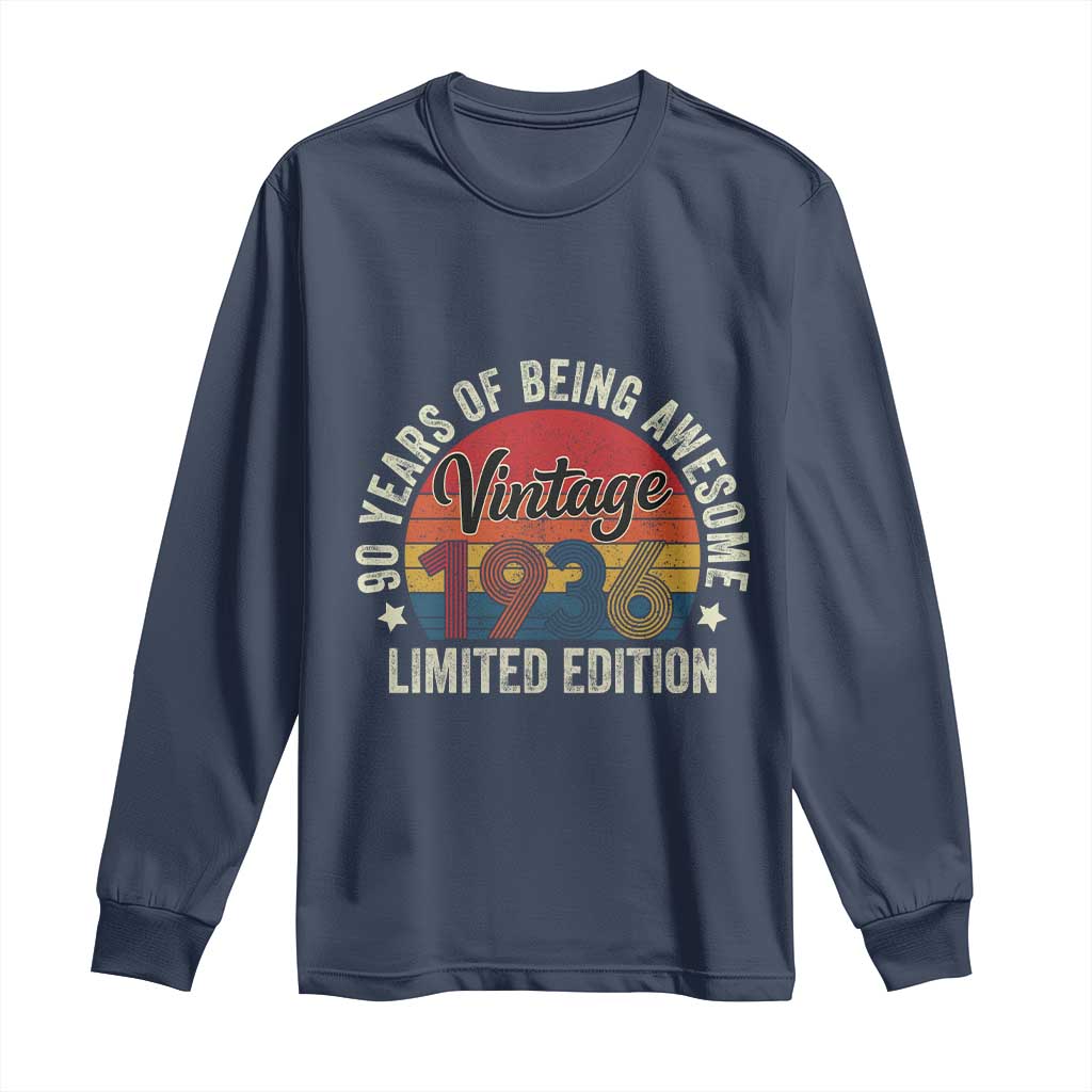 Funny 90th Birthday Long Sleeve Shirt Vintage 1936 Limited Edition 90 Year Old Bday Gifts