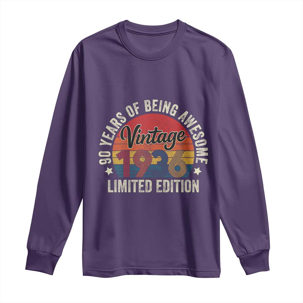 Funny 90th Birthday Long Sleeve Shirt Vintage 1936 Limited Edition 90 Year Old Bday Gifts