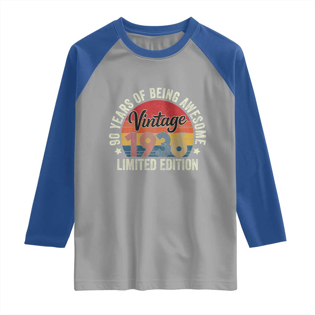 Funny 90th Birthday Raglan Shirt Vintage 1936 Limited Edition 90 Year Old Bday Gifts