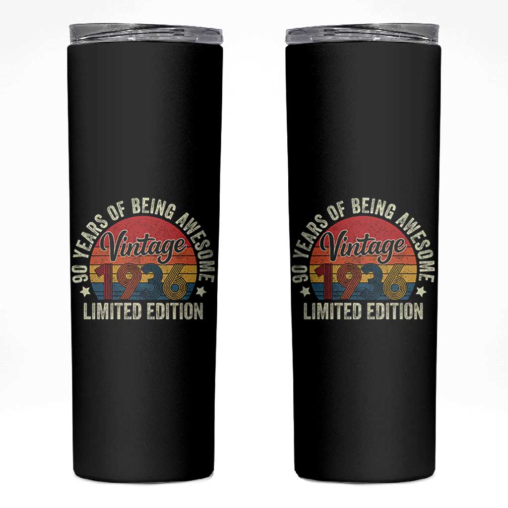Funny 90th Birthday Skinny Tumbler Vintage 1936 Limited Edition 90 Year Old Bday Gifts