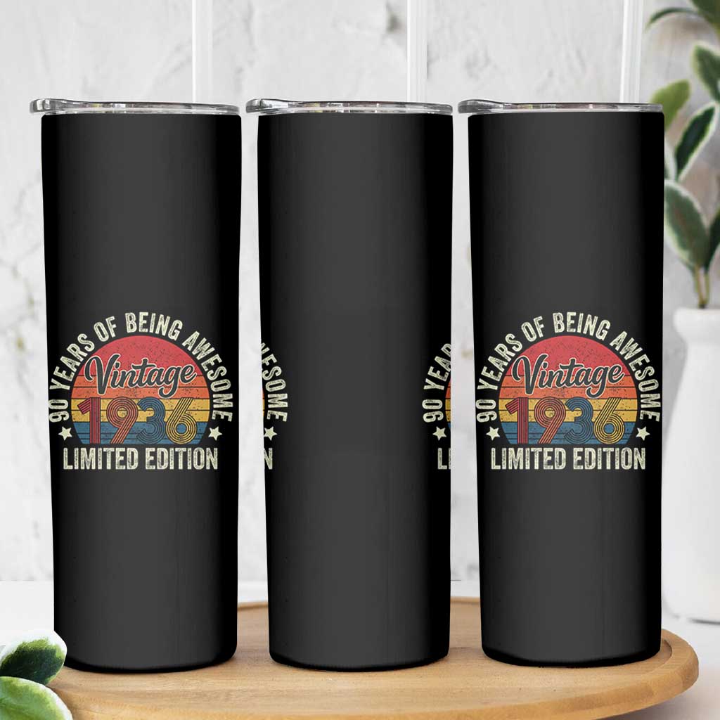 Funny 90th Birthday Skinny Tumbler Vintage 1936 Limited Edition 90 Year Old Bday Gifts