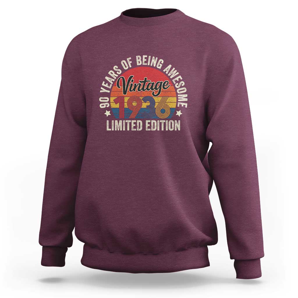 Funny 90th Birthday Sweatshirt Vintage 1936 Limited Edition 90 Year Old Bday Gifts