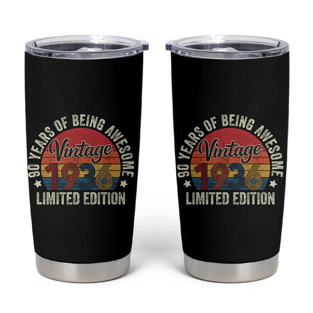Funny 90th Birthday Tumbler Cup Vintage 1936 Limited Edition 90 Year Old Bday Gifts