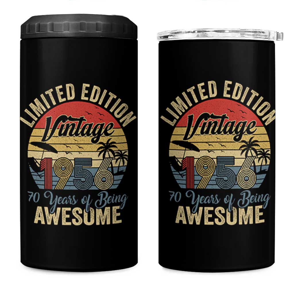 Funny 70th Birthday 4 in 1 Can Cooler Tumbler Vintage 1956 Limited Edition 50 Year Old Bday Gifts