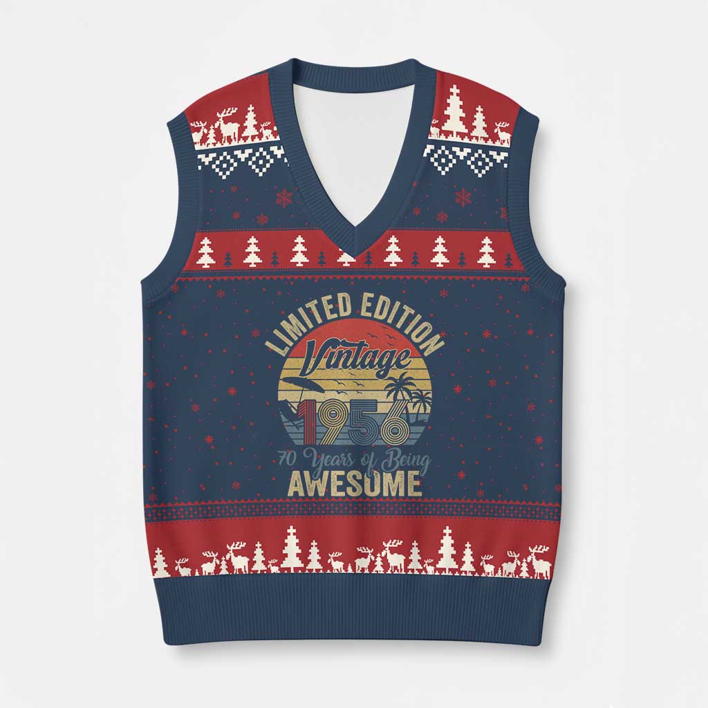 Funny 70th Birthday V-Neck Knit Sweater Vest Vintage 1956 Limited Edition 50 Year Old Bday Gifts