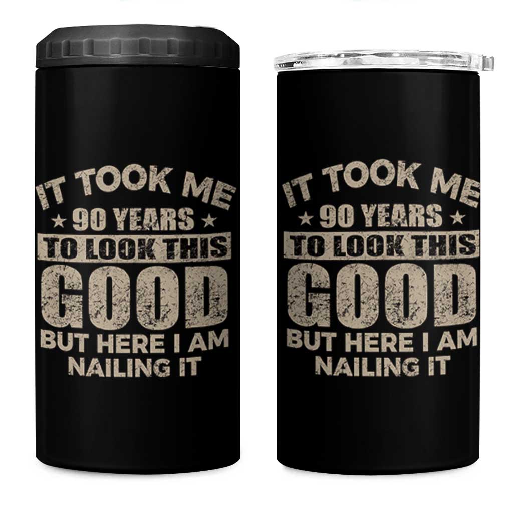 Funny 90th Birthday 4 in 1 Can Cooler Tumbler Retro Grandpa Grandma Bday Gift