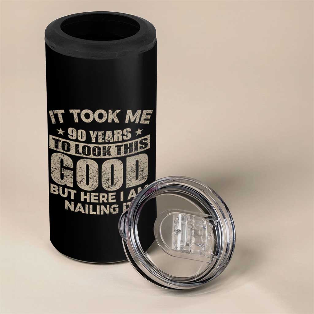 Funny 90th Birthday 4 in 1 Can Cooler Tumbler Retro Grandpa Grandma Bday Gift