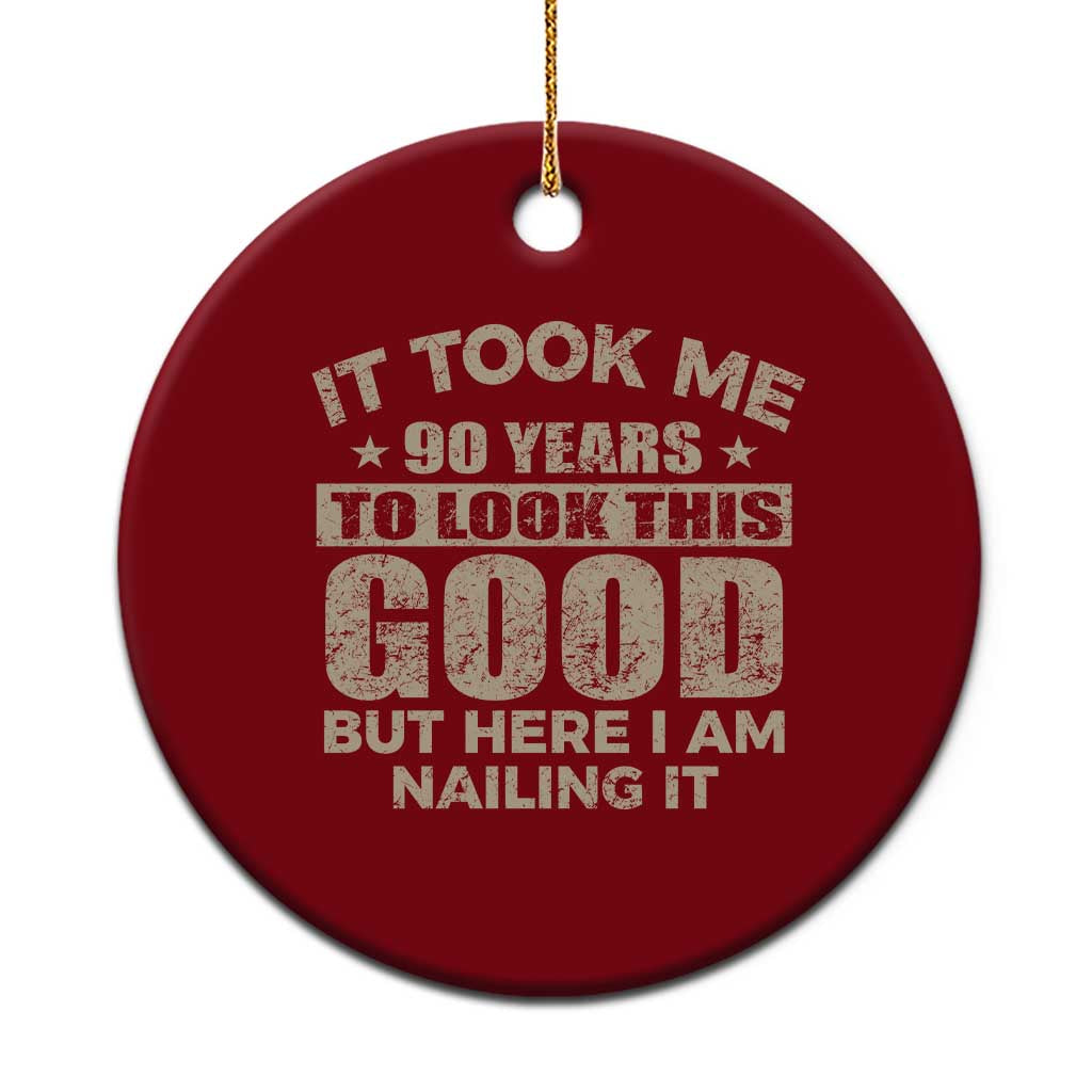 Funny 90th Birthday Ceramic Ornament Retro Grandpa Grandma Bday Gift
