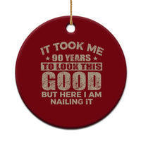 Funny 90th Birthday Ceramic Ornament Retro Grandpa Grandma Bday Gift