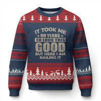 Funny 90th Birthday Ugly Christmas Sweater Retro Grandpa Grandma Bday Gift