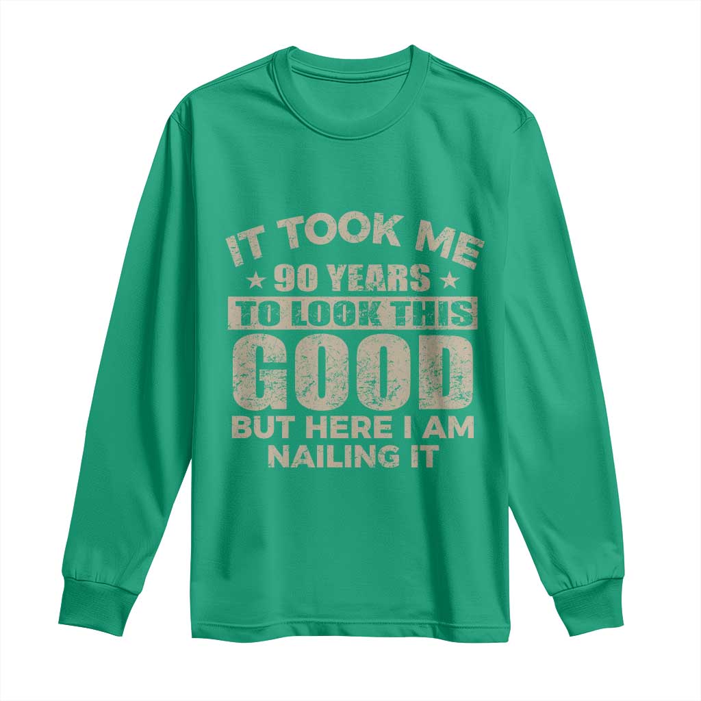 Funny 90th Birthday Long Sleeve Shirt Retro Grandpa Grandma Bday Gift