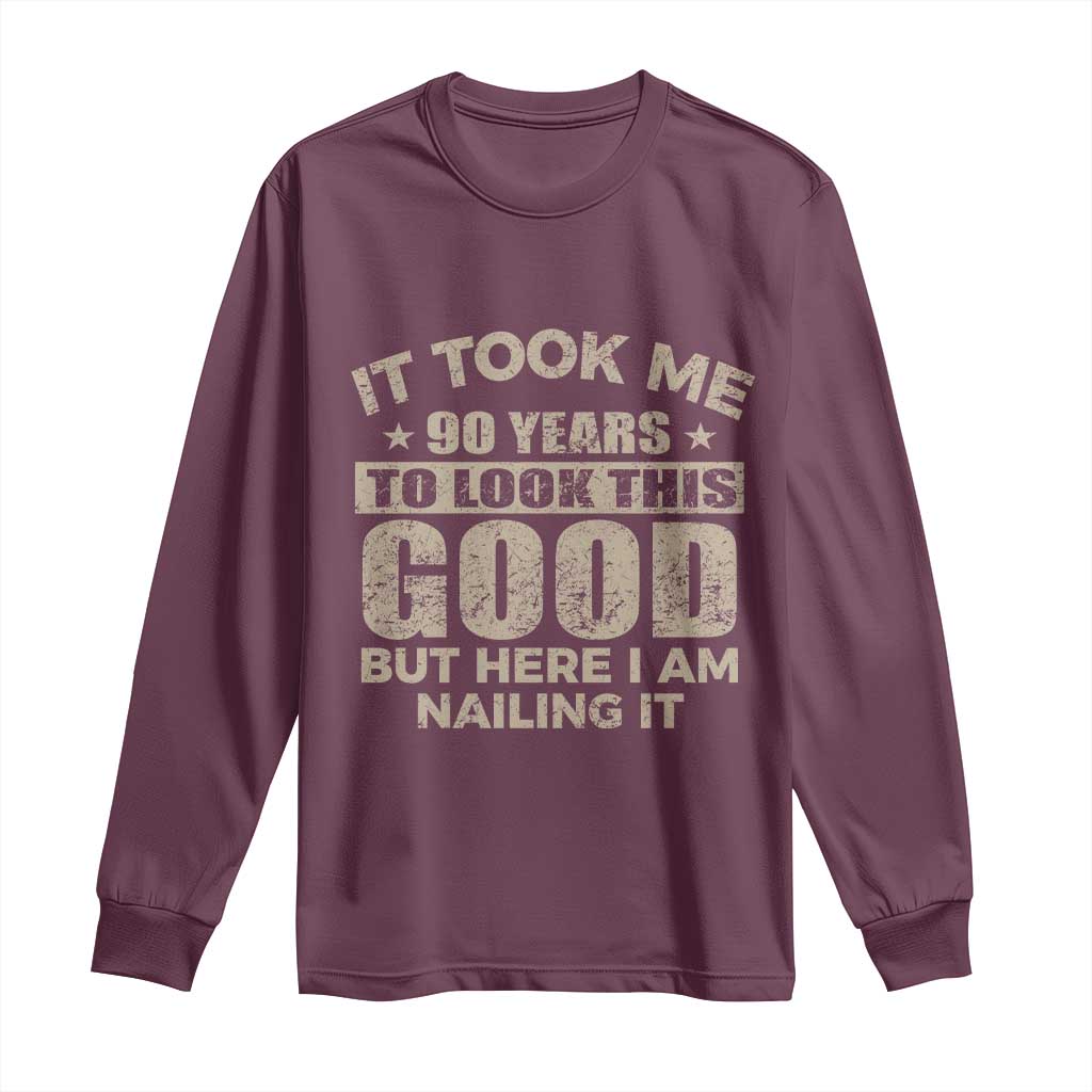 Funny 90th Birthday Long Sleeve Shirt Retro Grandpa Grandma Bday Gift