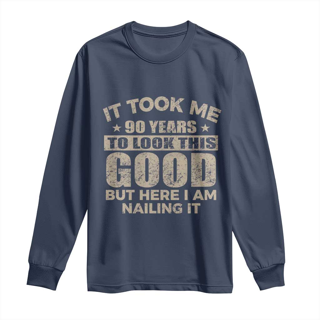 Funny 90th Birthday Long Sleeve Shirt Retro Grandpa Grandma Bday Gift