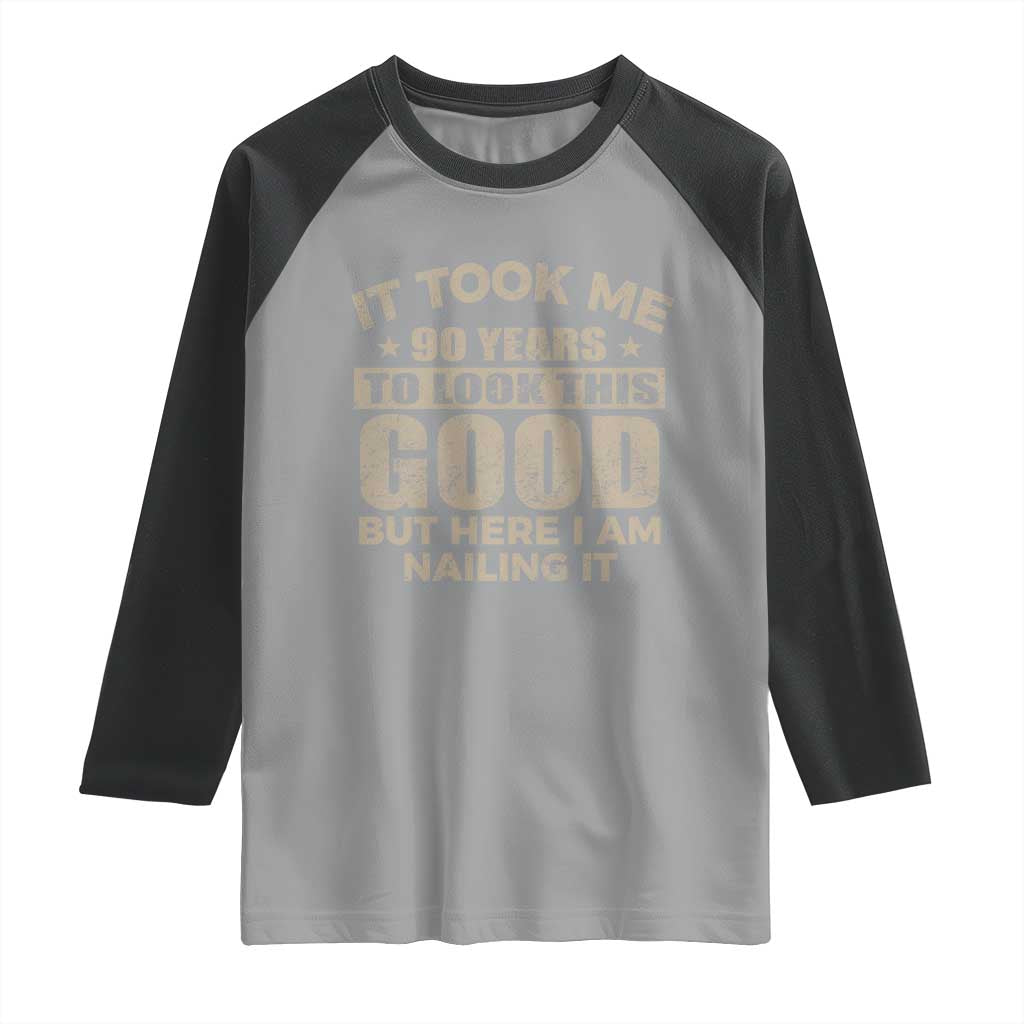 Funny 90th Birthday Raglan Shirt Retro Grandpa Grandma Bday Gift